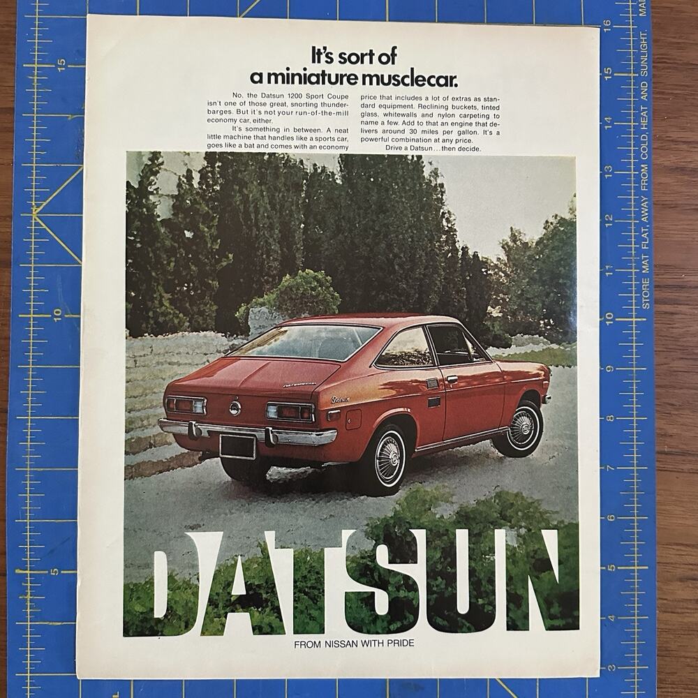 Datsun 1200 Sport Coupe 1972 Vtg Print Ad Miniature Muscle Car Nissan
